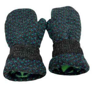 Fleece lined wool mittens, gray/ aquamarine blue combination winter mittens M/L
